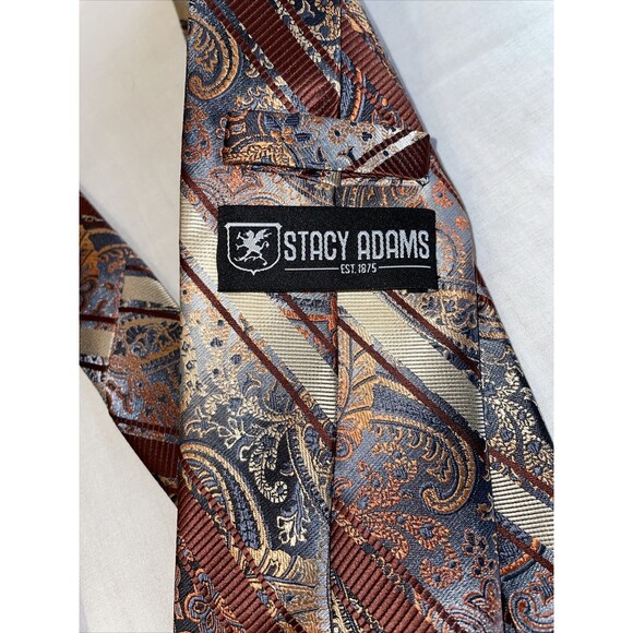 Stacy Adams Dress Tie Men’s Size 57” Brown Paisley 100% Microfiber Designer - Picture 2 of 12